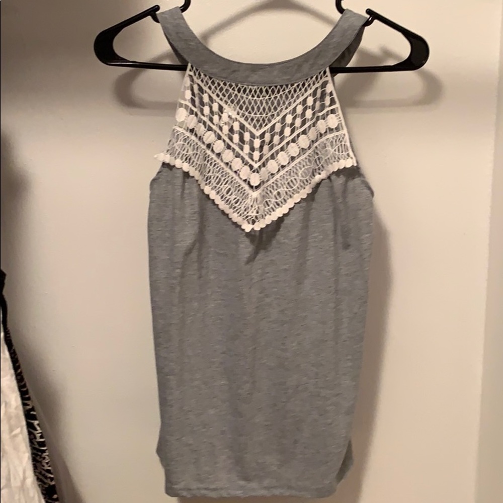 Grey Tank with Crochet Detail